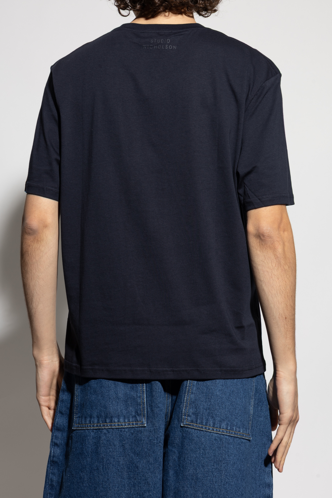 Tシャツ・カットソー STUDIO NICHOLSON Men T Shirts SNM 1326 BRIC GREMA GREY Navy blue T-shirt 